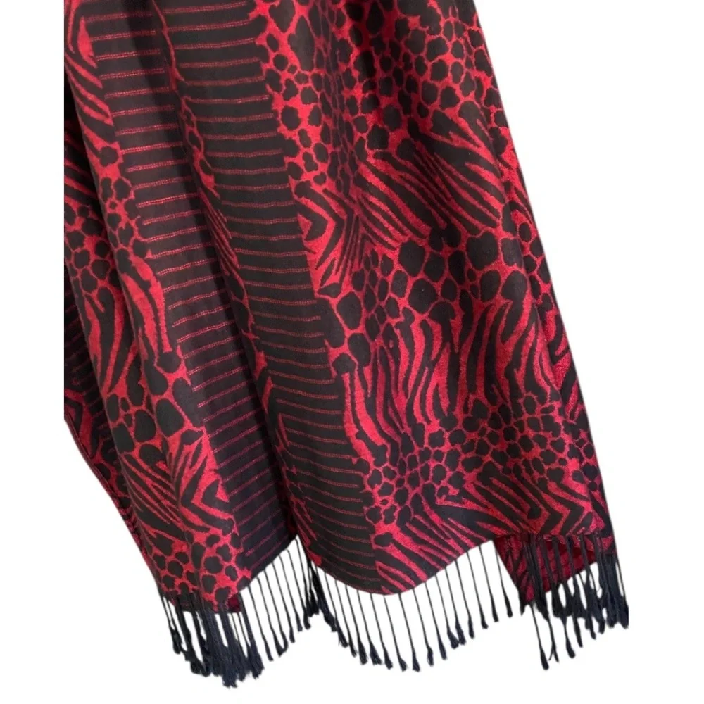 Red Black Animal Print XL Scarf Wrap Maximalist Artsy Bold Layering Lagenlook
